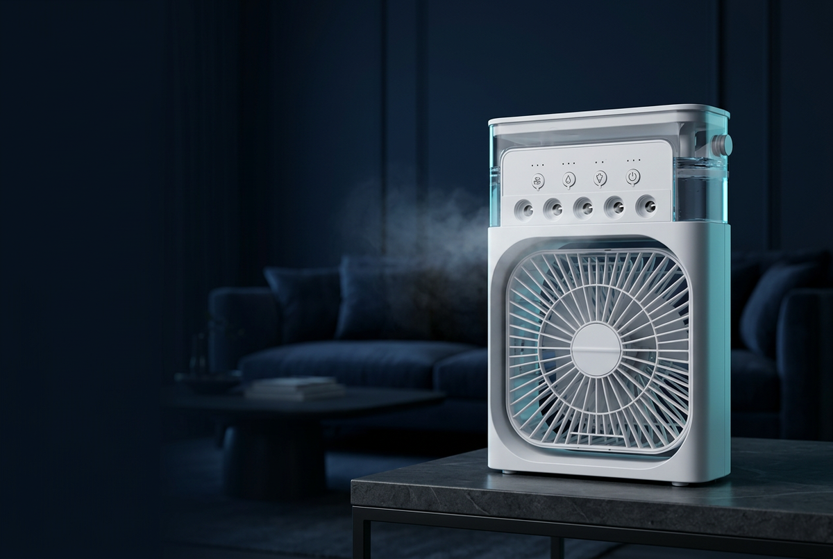 Dark professional Sunvo misting fan banner